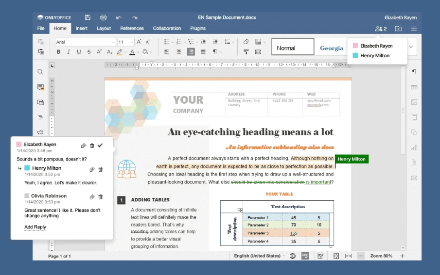 A screenshot of OnlyOffice, a free alternative to Microsoft Office